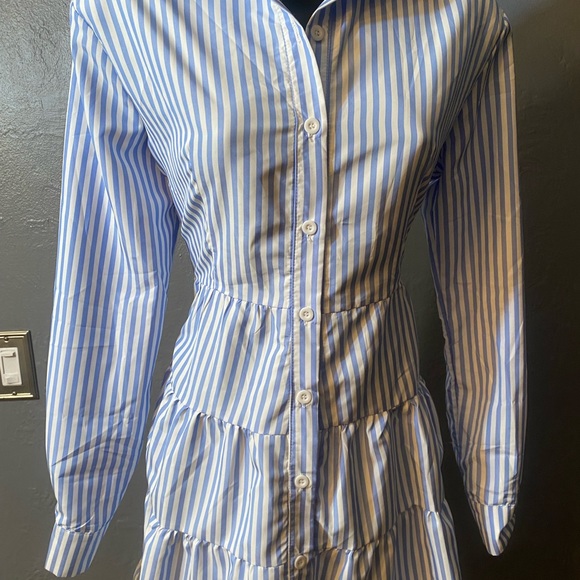 NO LABEL-Blue and White Striped Button Down Dress - Picture 14 of 16
